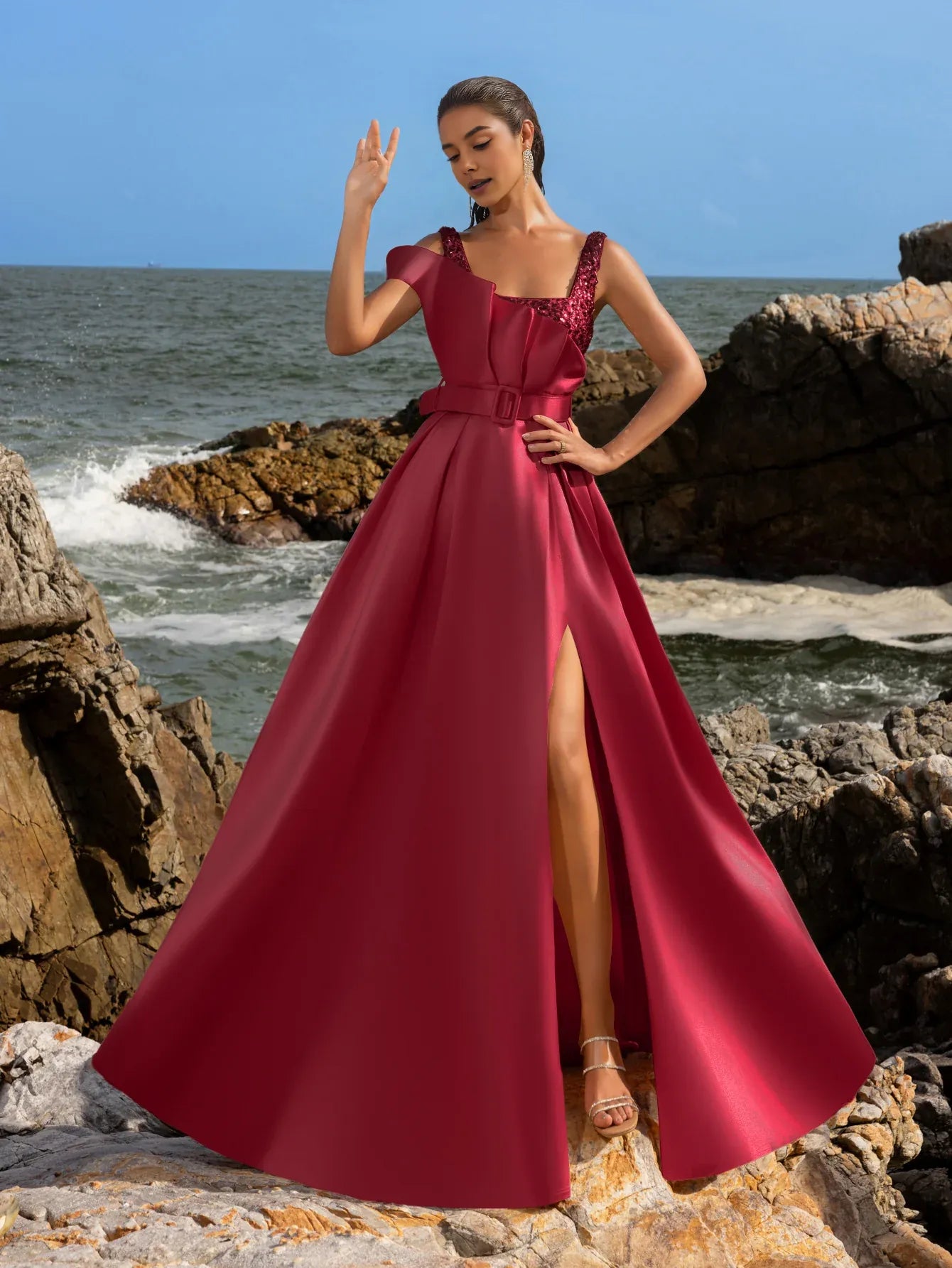 Elegant A-Line Square Neck Sleeveless Backless Floor-Length Prom Dress